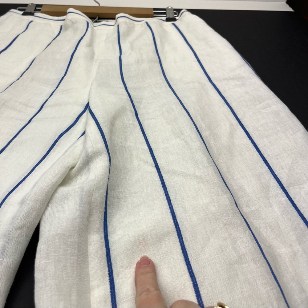 Lauren Ralph Lauren Linen Lined White Blue Striped Womens 8 Wide Leg Pant FLAWED - Picture 6 of 15